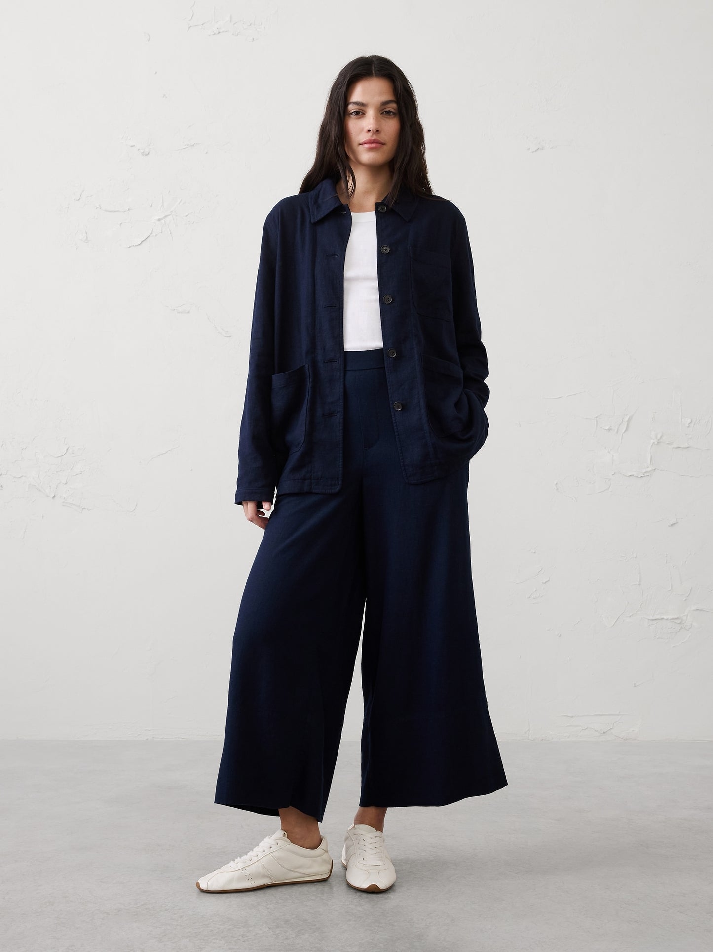 Linen-Blend Chore Overshirt