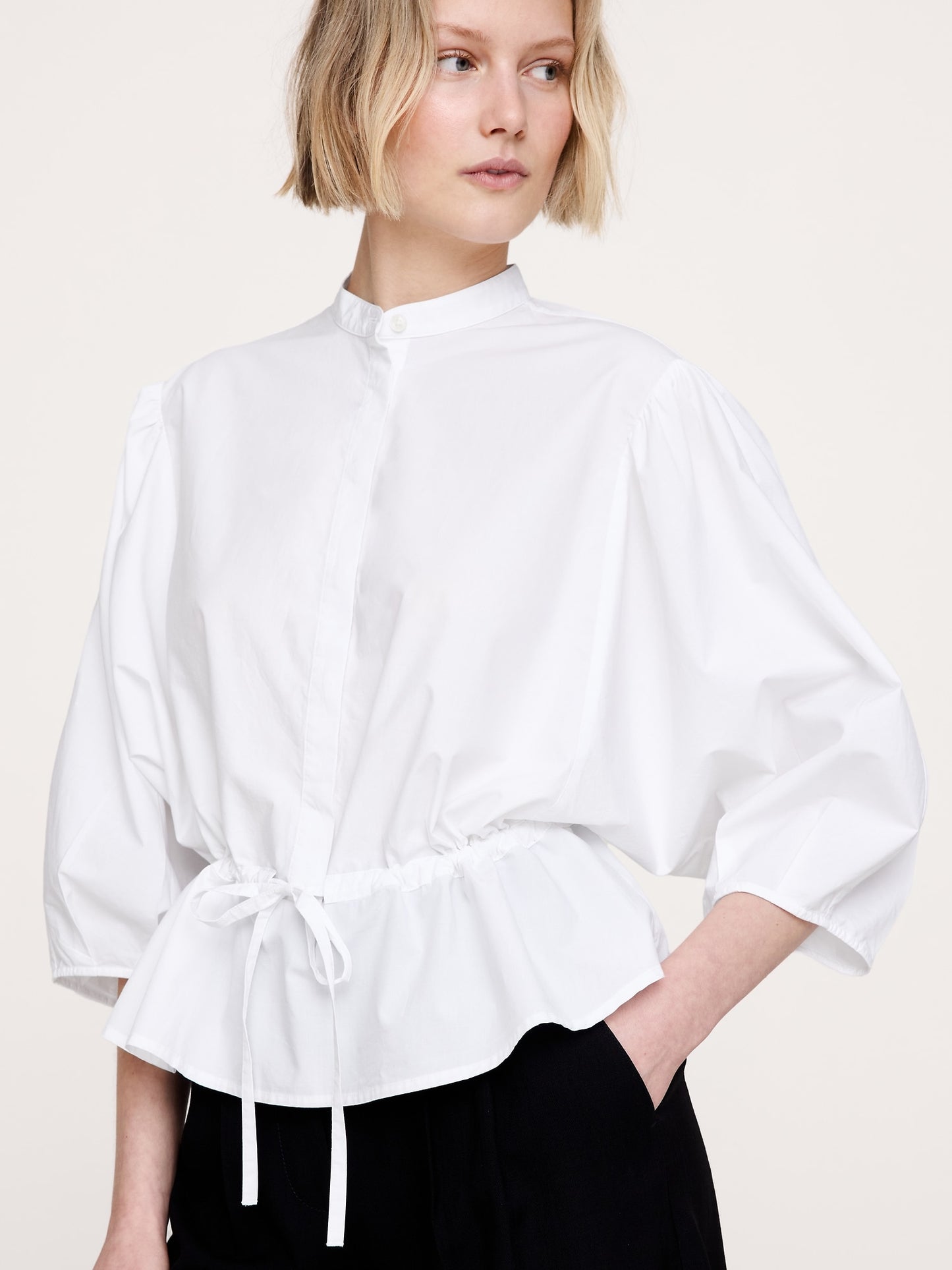 Cotton Poplin Tie-Waist Top