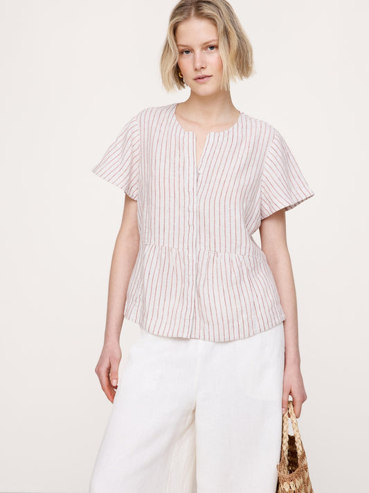 Linen Flutter-Sleeve Top