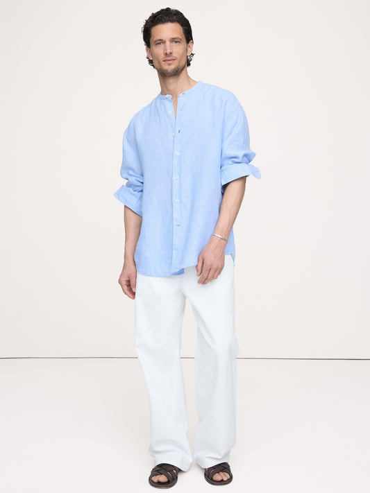 Relaxed-Fit Linen Banded-Collar Shirt