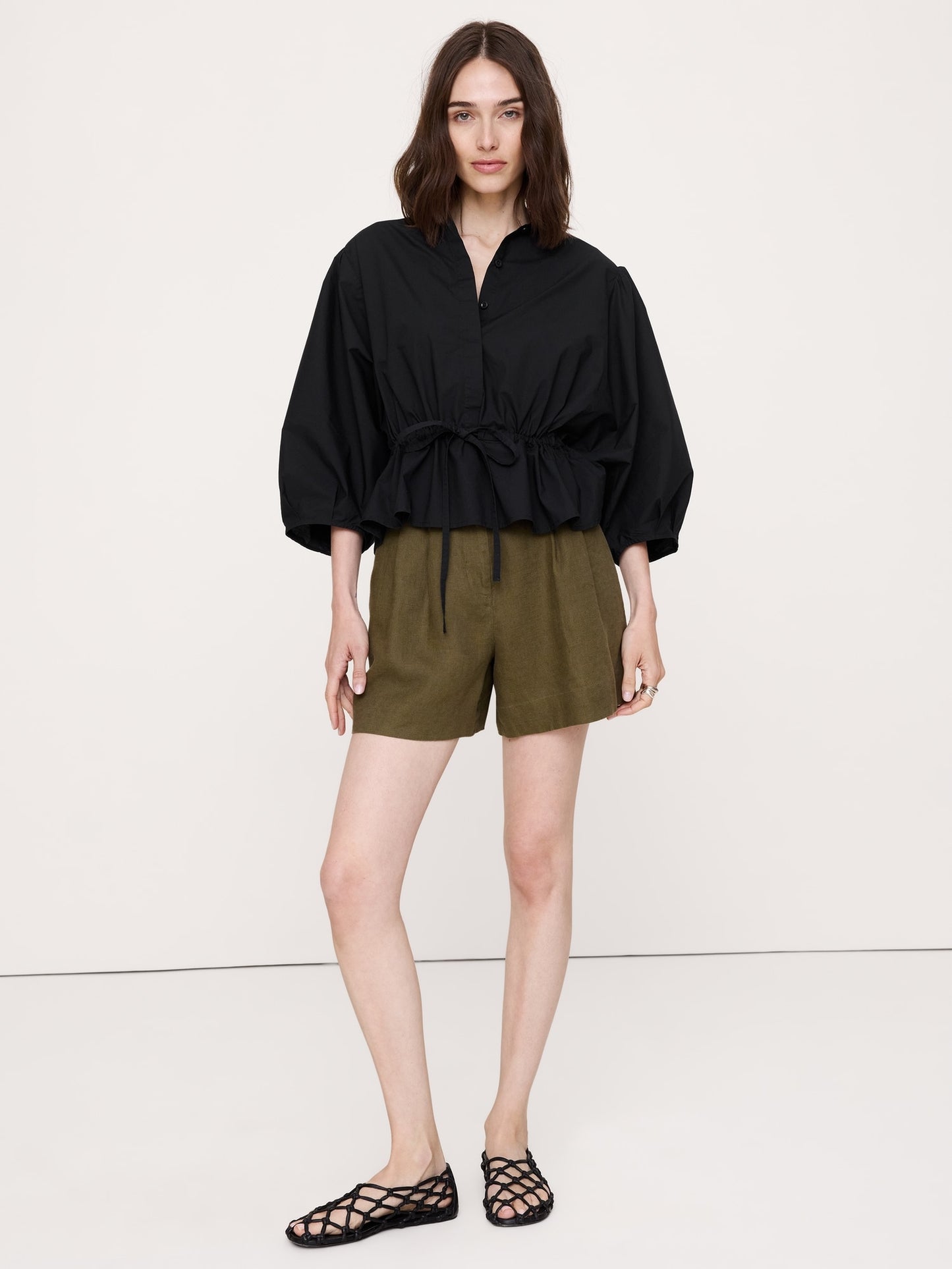 Cotton Poplin Tie-Waist Top