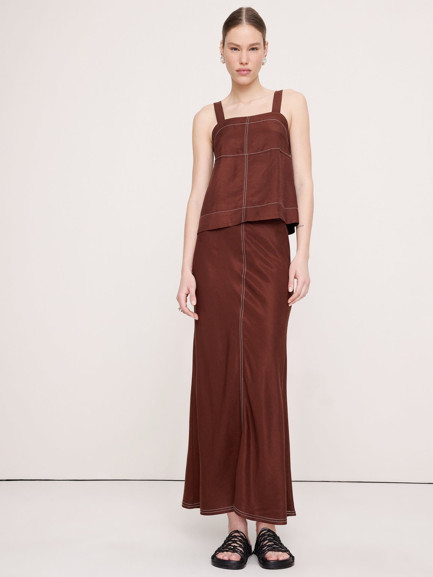 Viscose-Linen Bias-Cut Maxi Skirt