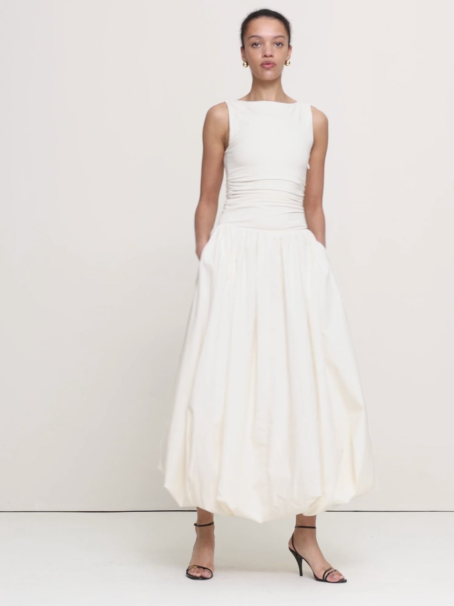 Jersey + Cotton Poplin Bubble-Hem Dress