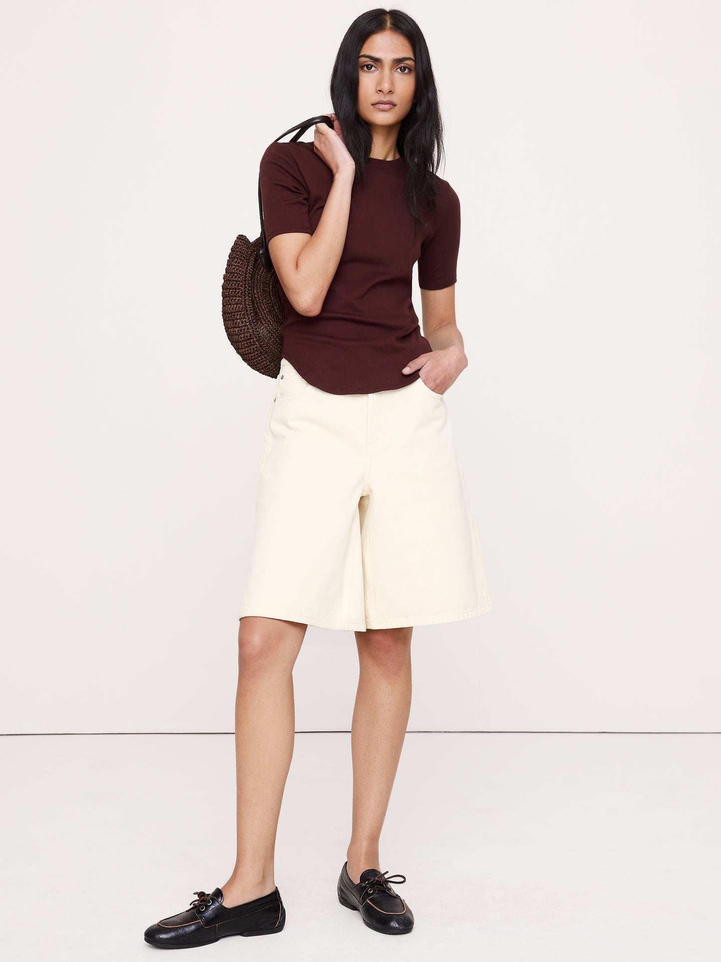 Airy Cotton Elbow-Sleeve T-Shirt