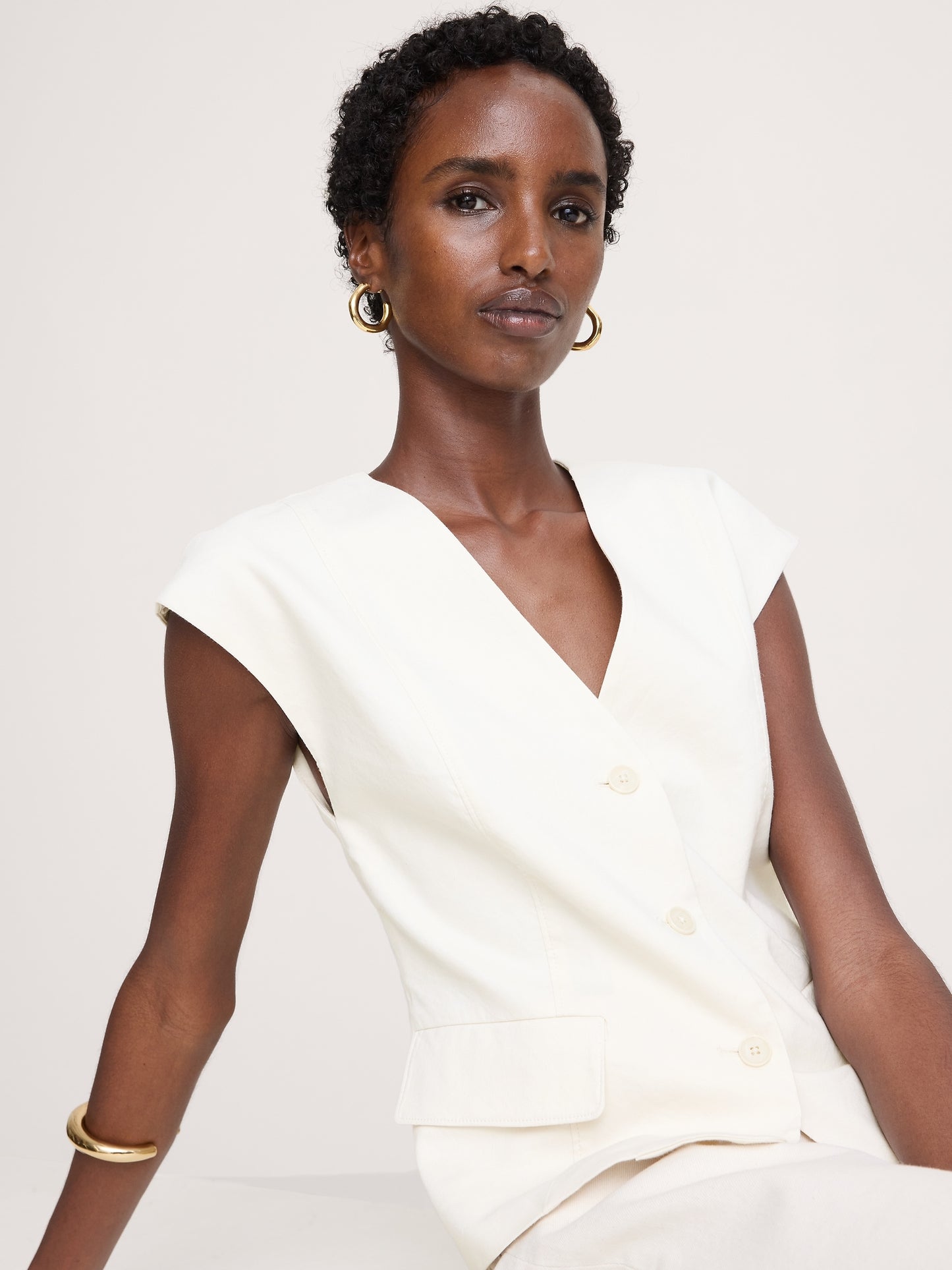 Stretch Linen-Viscose Vest