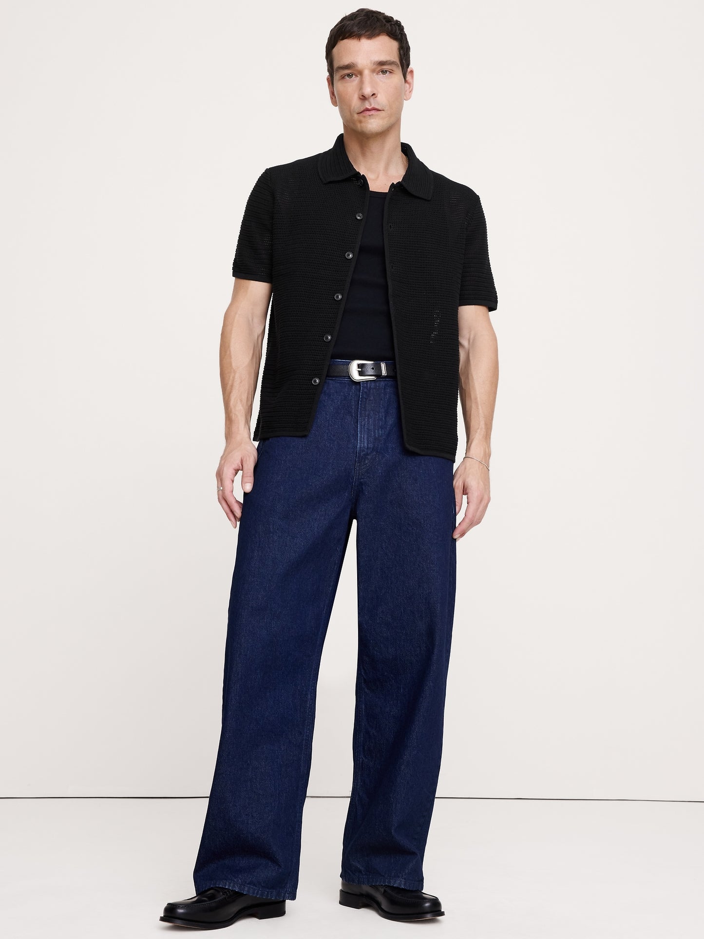 Cotton Mesh Polo Cardigan