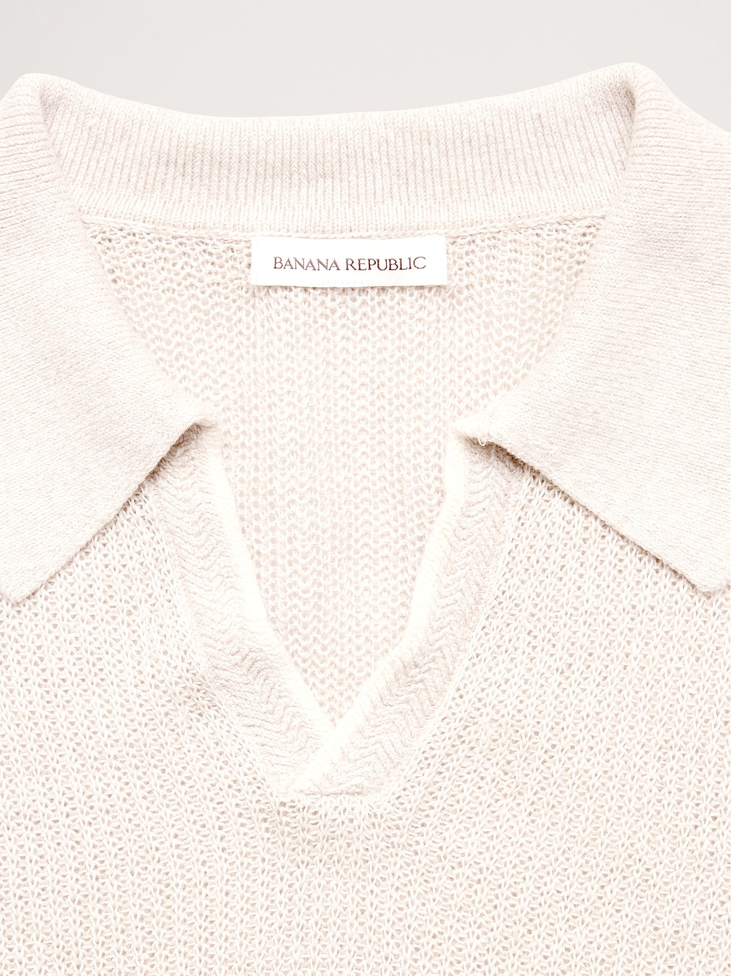 Linen-Cotton Johnny-Collar Sweater Polo