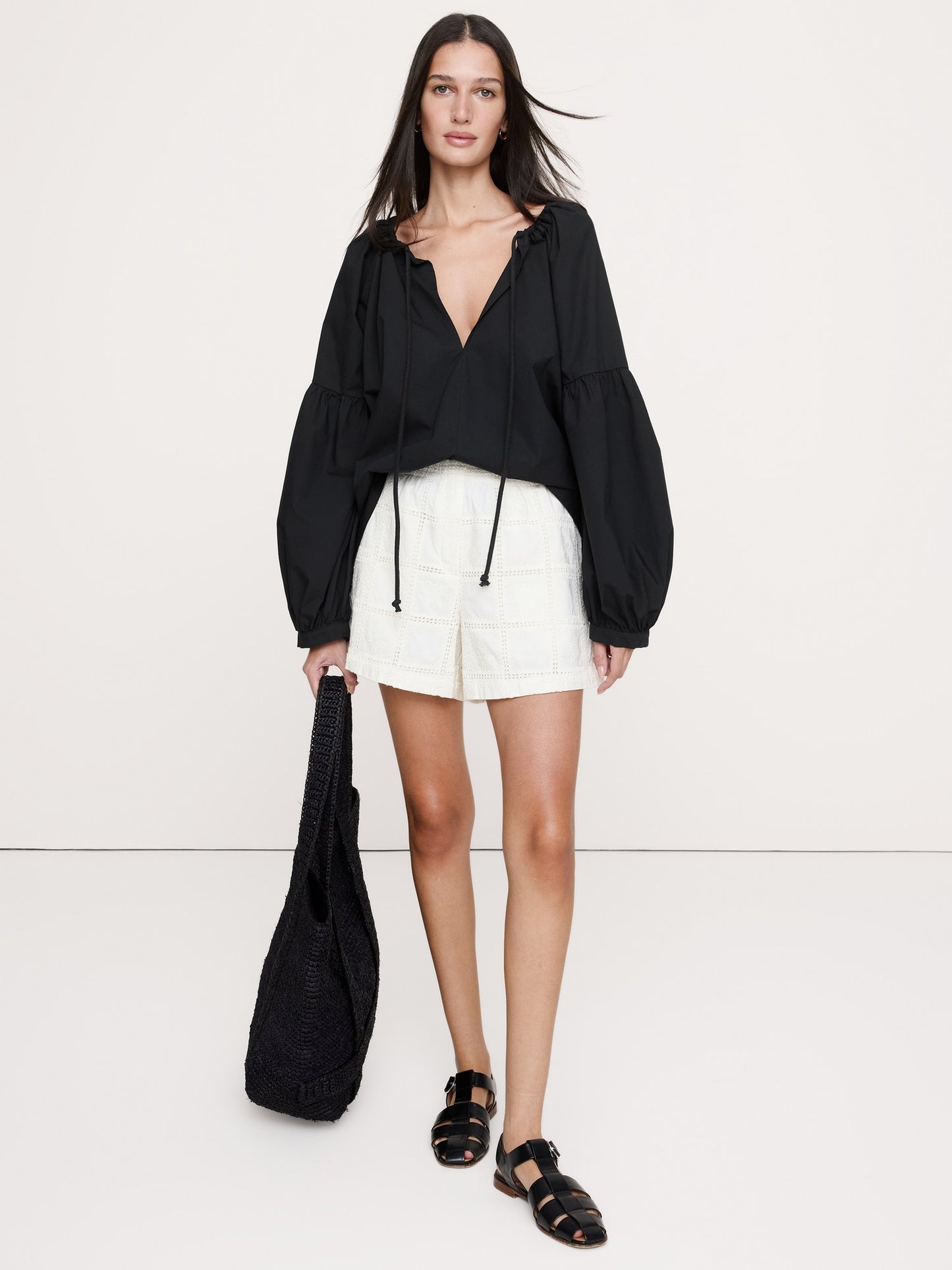 Cotton Poplin Drawstring Top