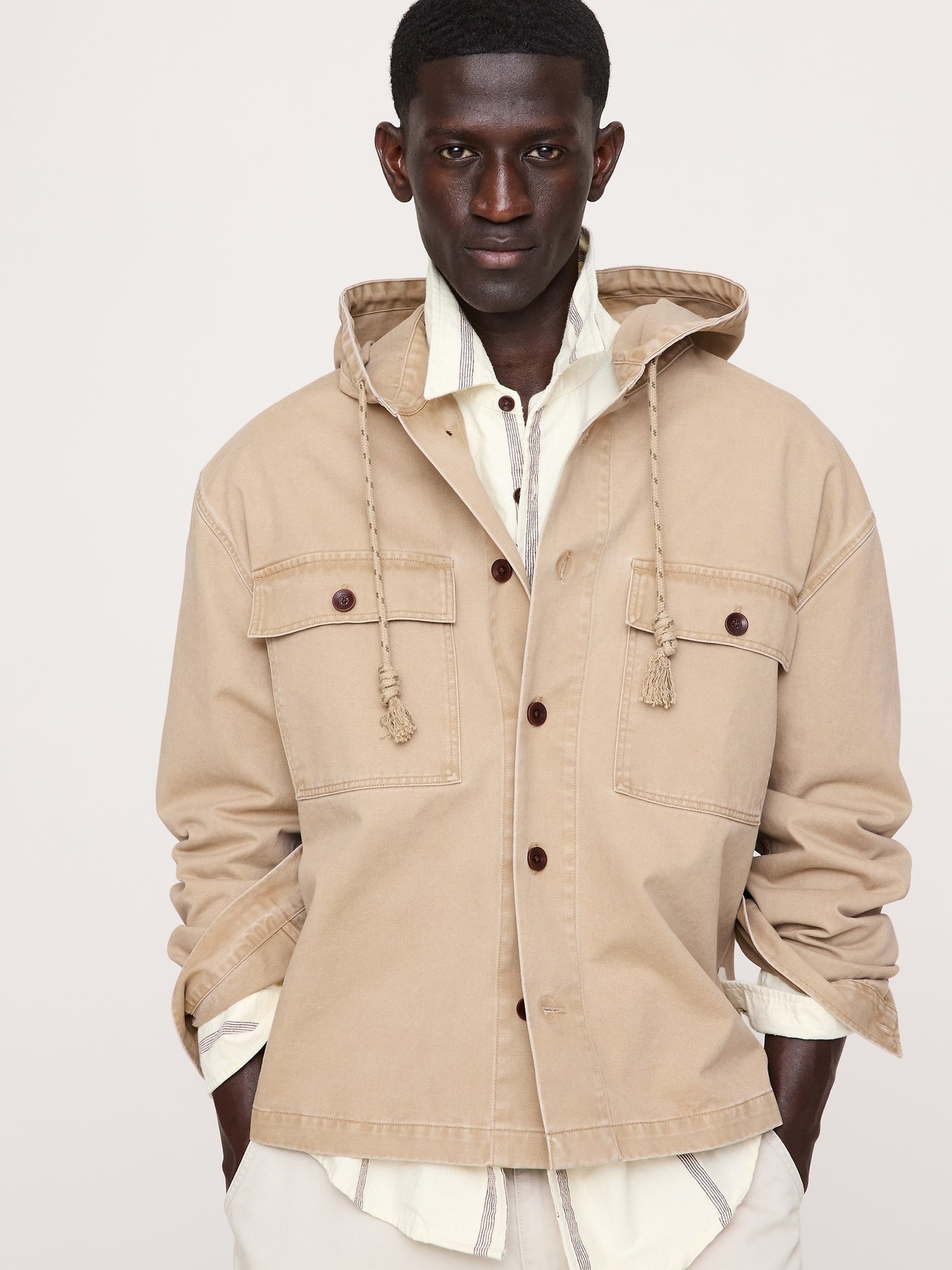 Cotton Twill Hooded Overshirt