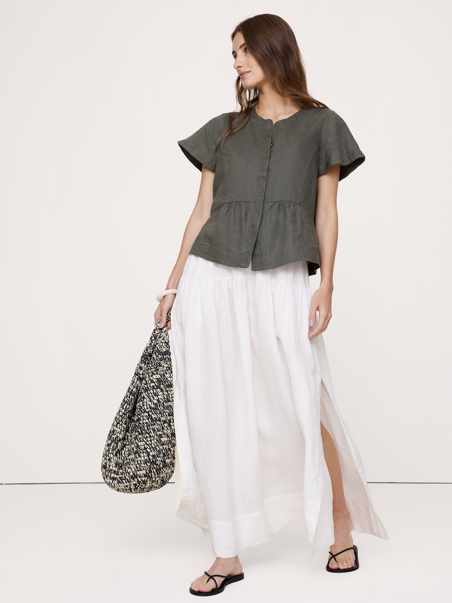 Linen Flutter-Sleeve Top