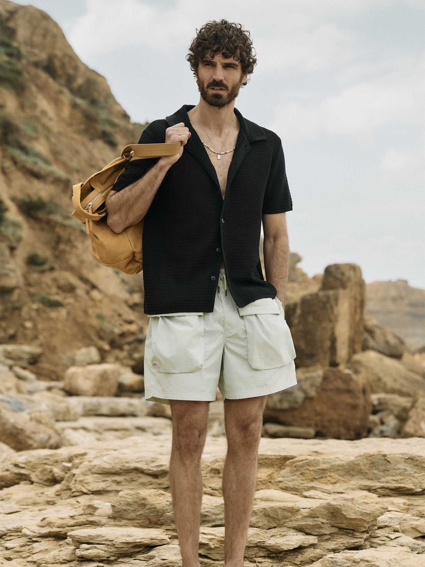 Cotton Mesh Polo Cardigan