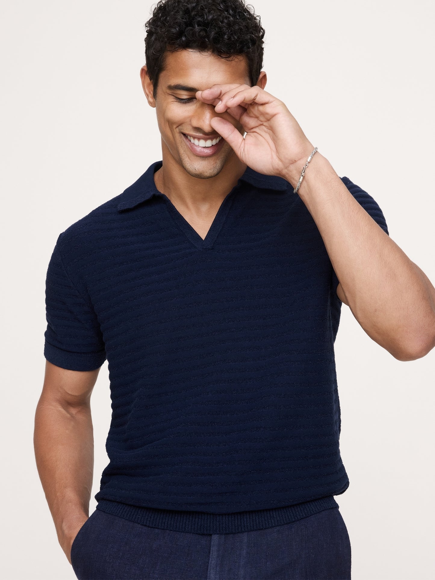 Textured Stripe Sweater Polo
