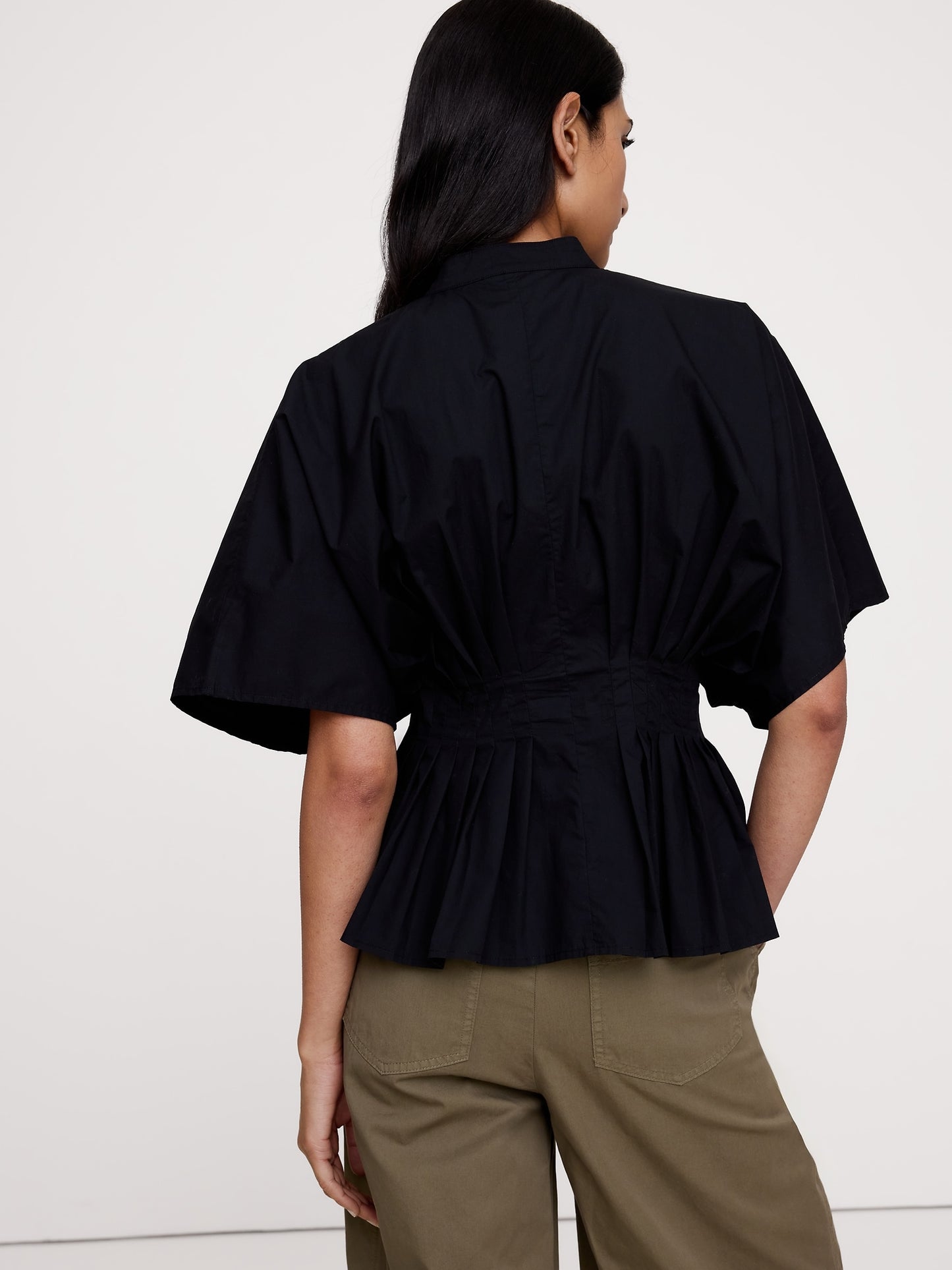 Cotton Poplin Pleated-Waist Top