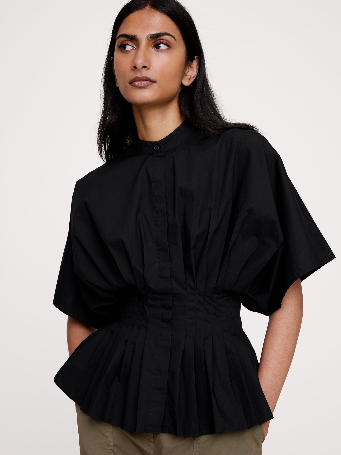 Cotton Poplin Pleated-Waist Top