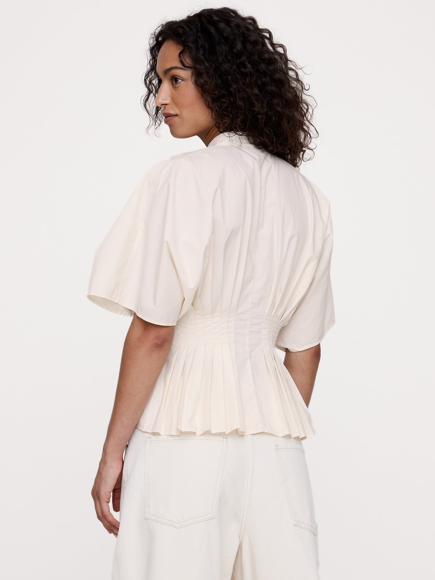 Cotton Poplin Pleated-Waist Top