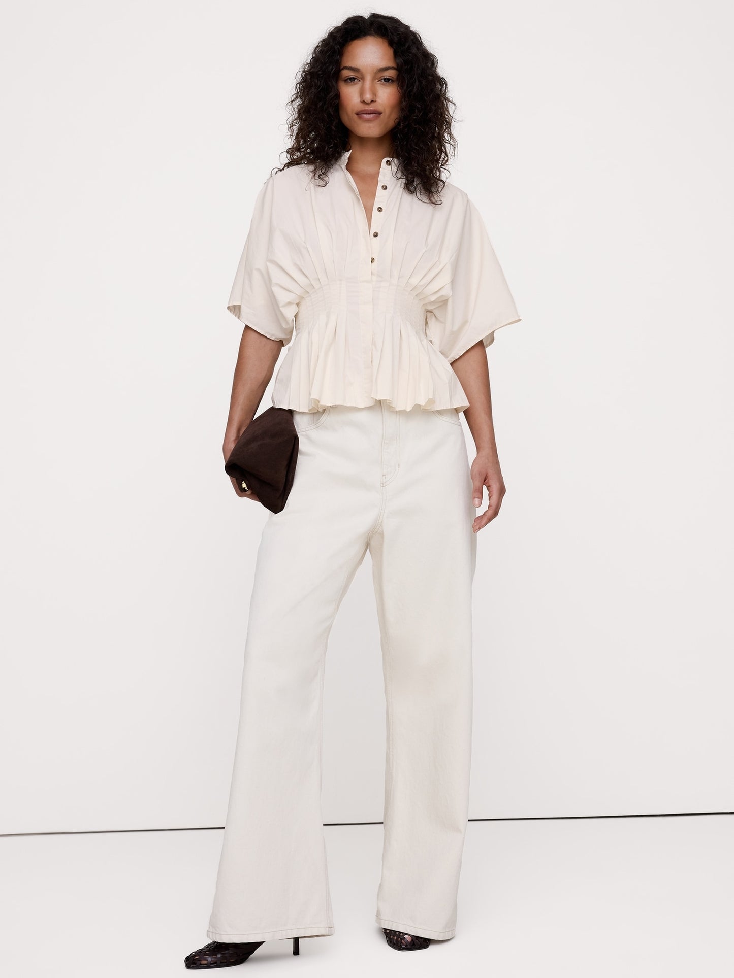 Cotton Poplin Pleated-Waist Top