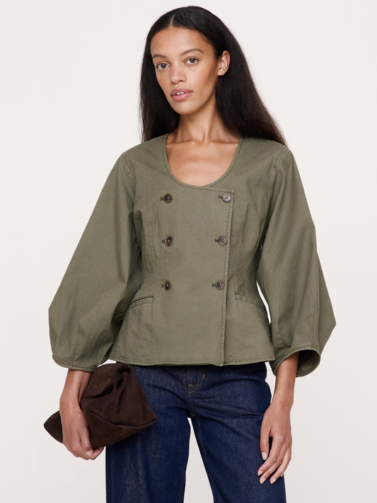 Cotton Canvas Puff-Sleeve Top