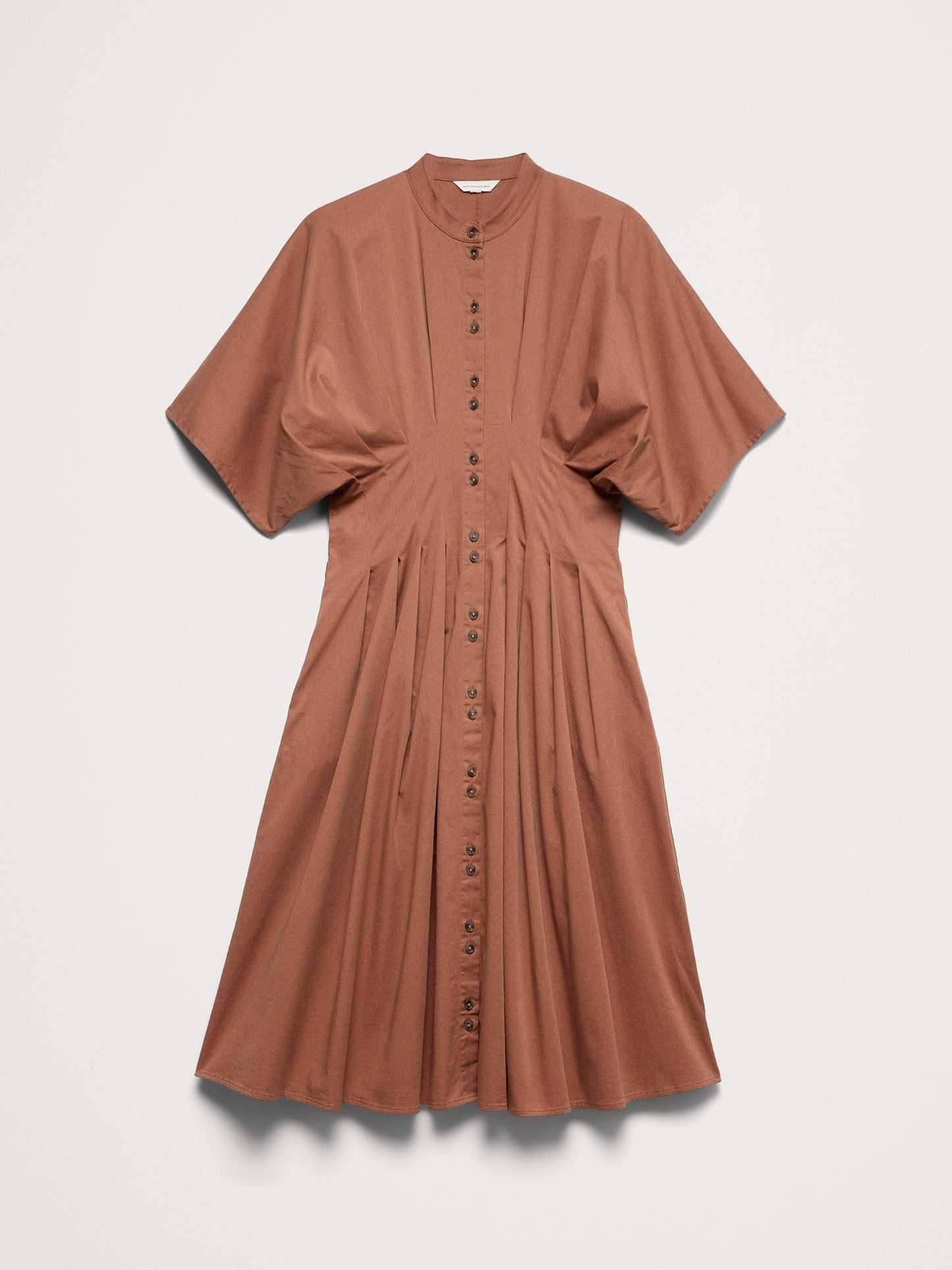Stretch-Cotton Pleated Midi Shirt Dress