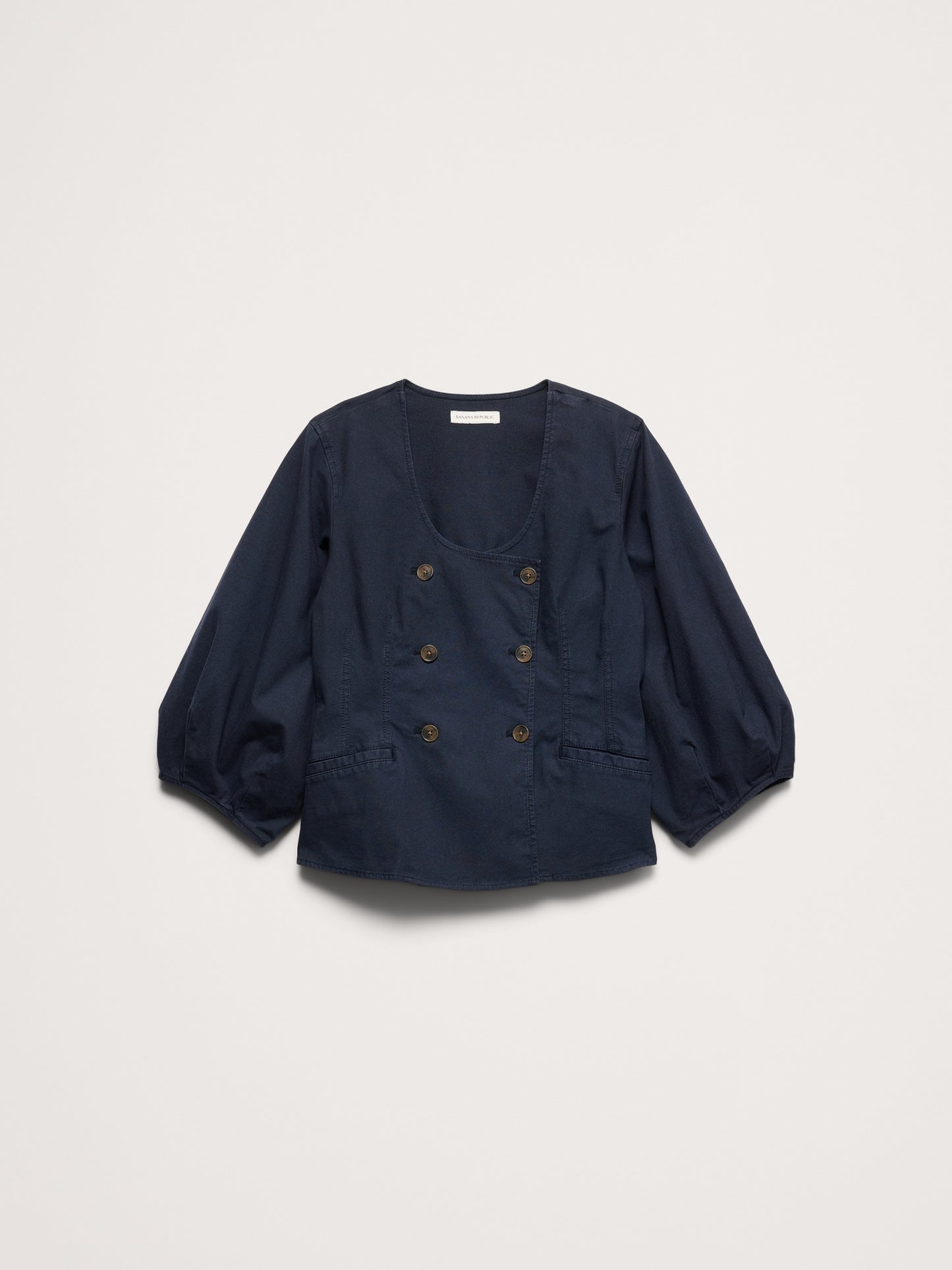 Cotton Canvas Puff-Sleeve Top