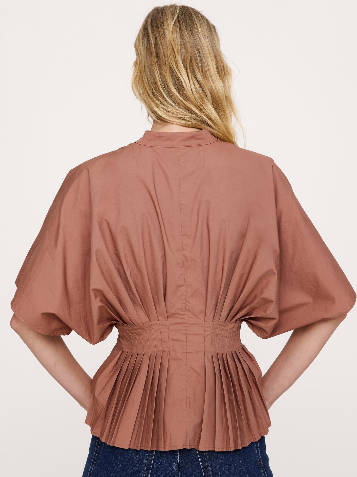 Cotton Poplin Pleated-Waist Top
