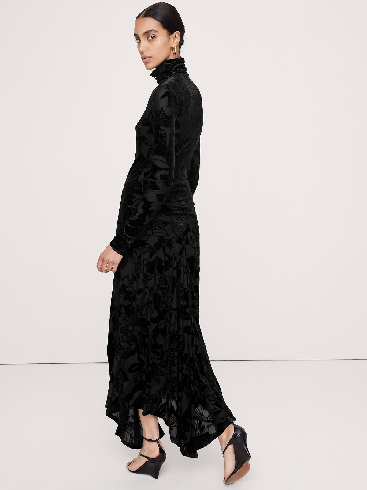 Burnout Velvet Asymmetrical Maxi Skirt