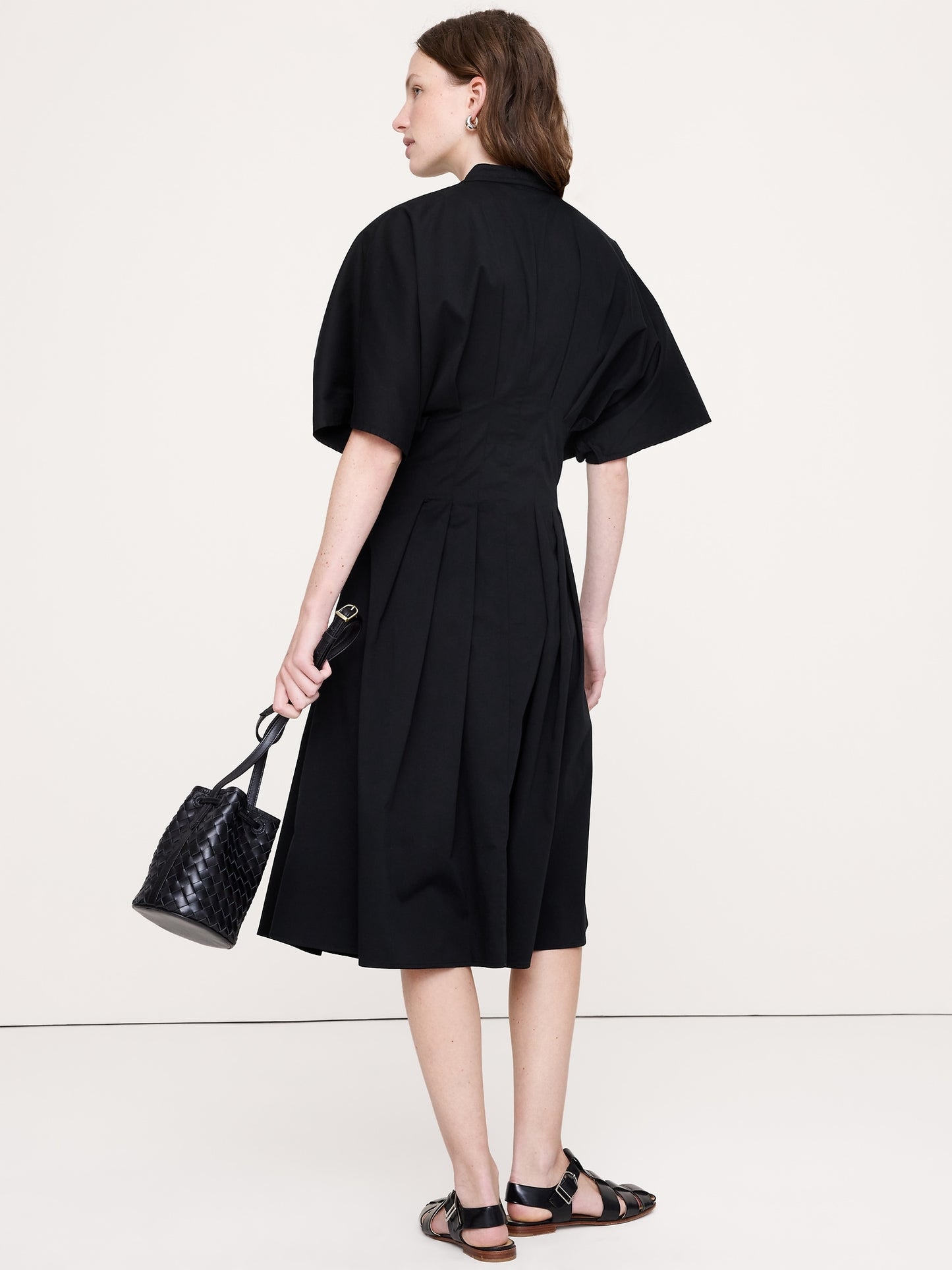 Stretch-Cotton Pleated Midi Shirt Dress