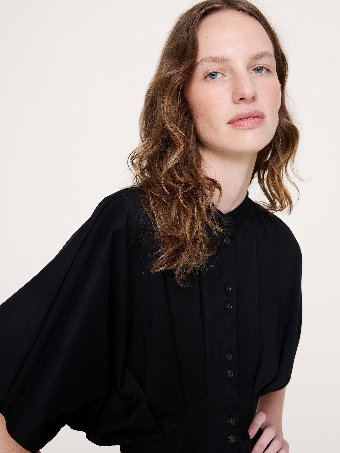 Stretch-Cotton Pleated Midi Shirt Dress
