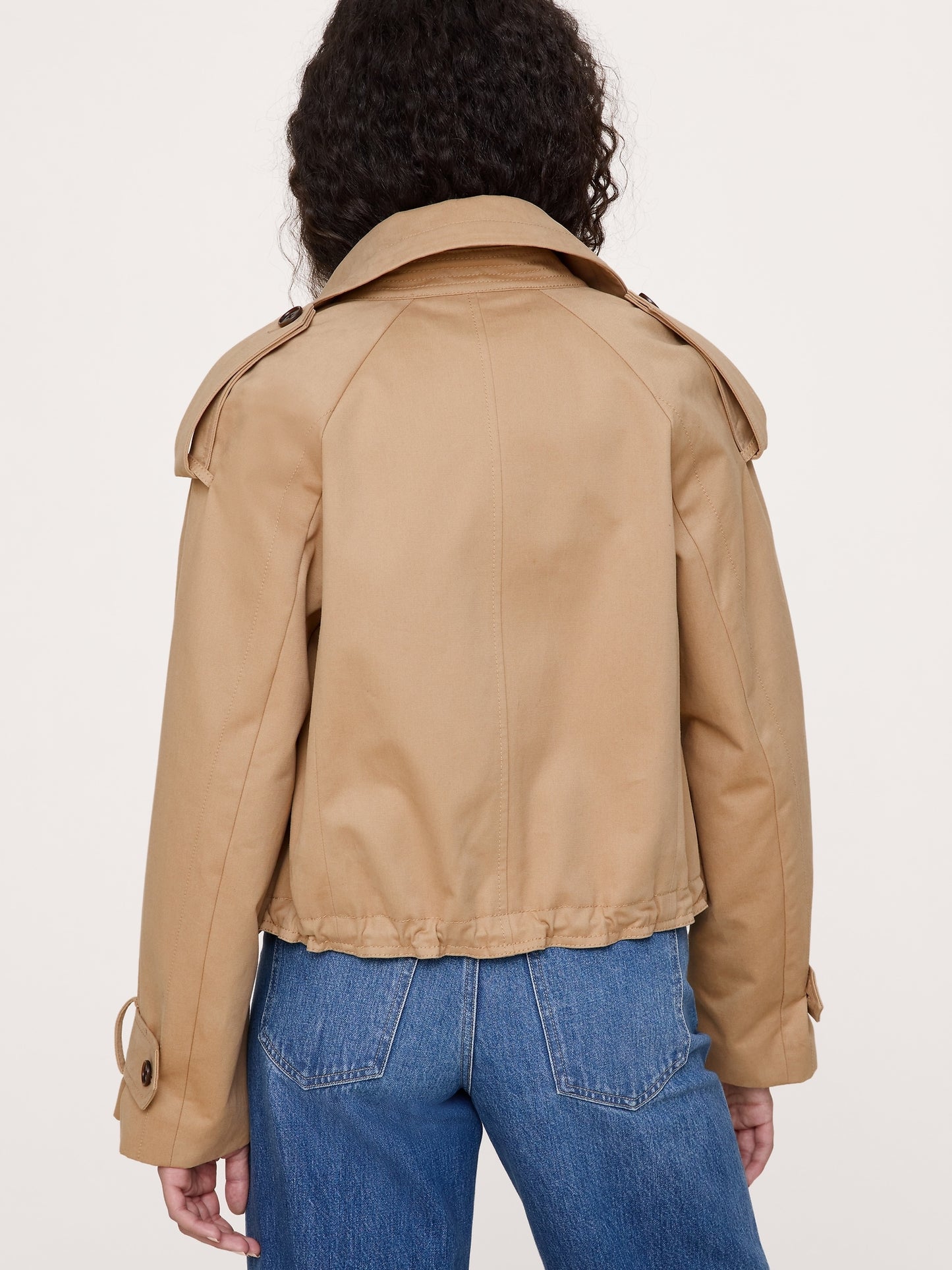 Cropped Cotton Twill Trench Coat