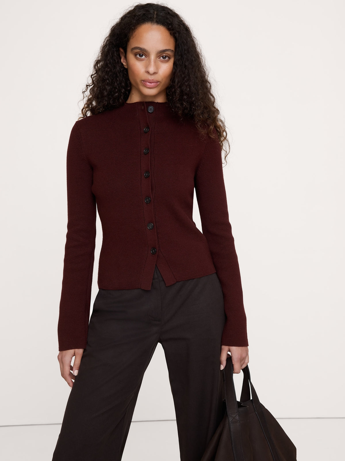 Larkspur Cotton-Silk Mock-Neck Cardigan