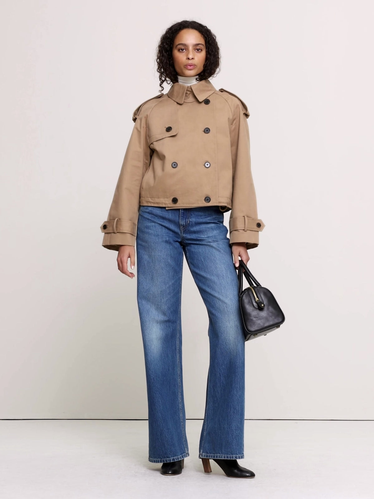 Cropped Cotton Twill Trench Coat