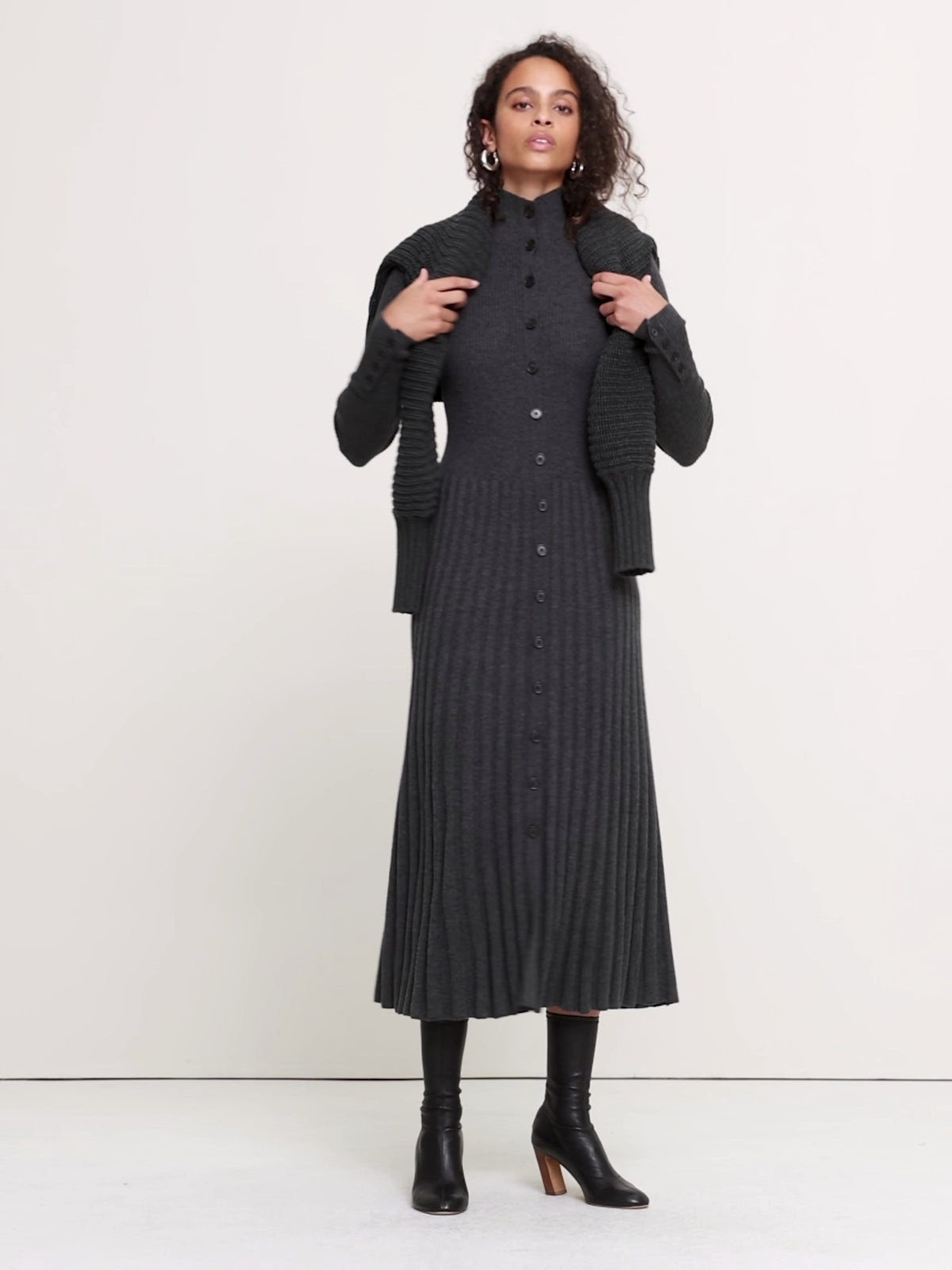 Ribbed Buttoned Sweater Dress
