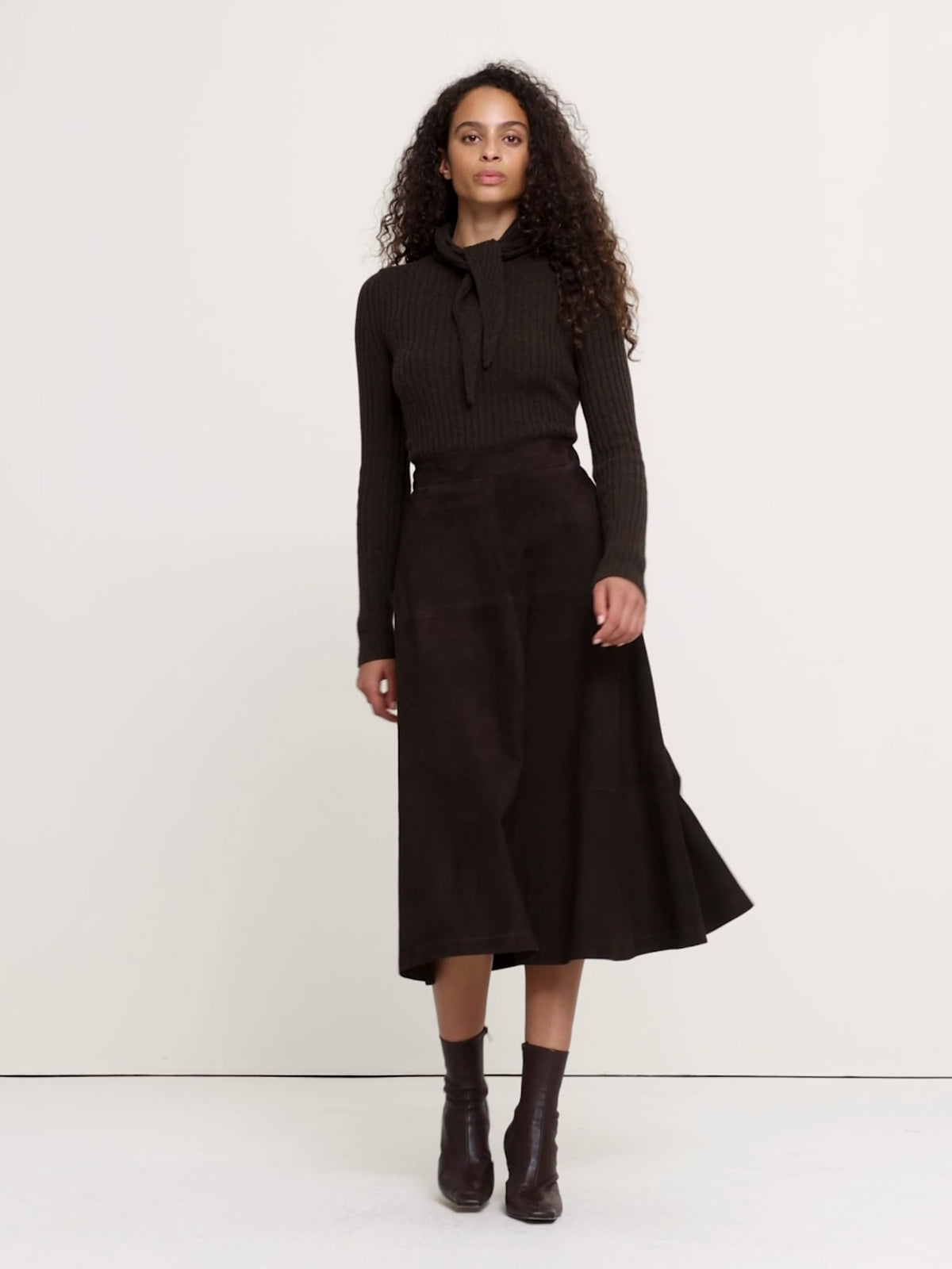 Merino-Cotton Tie-Neck Sweater