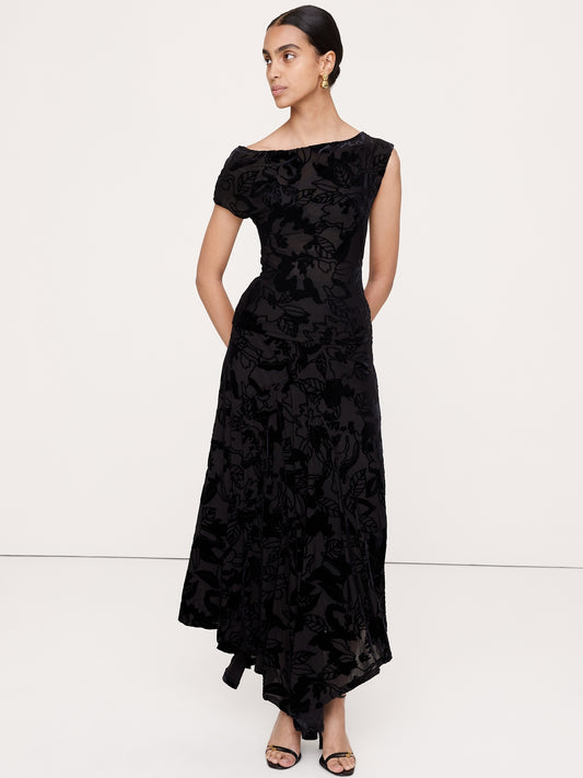 Burnout Velvet Asymmetrical Maxi Skirt