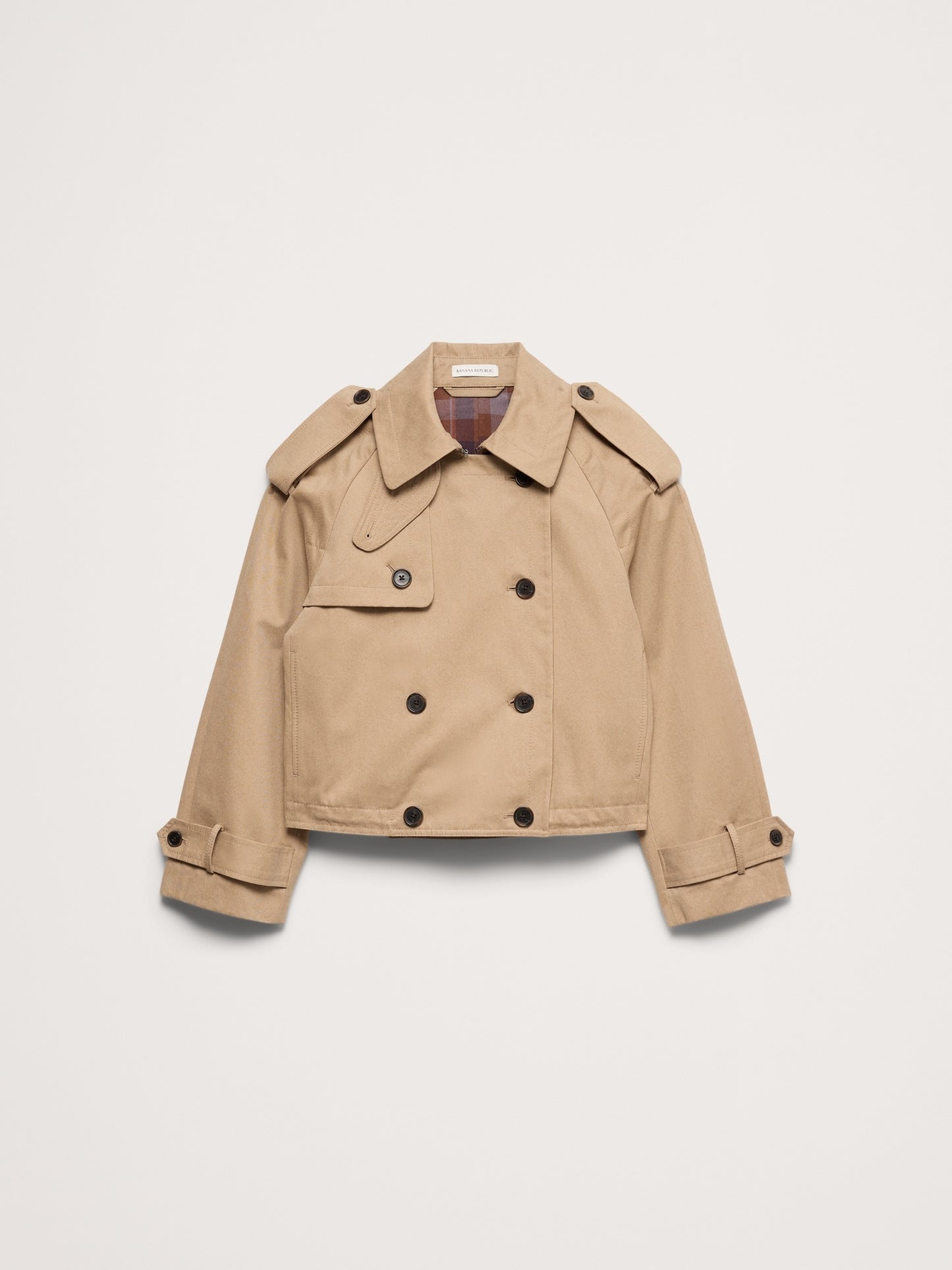 Cropped Cotton Twill Trench Coat