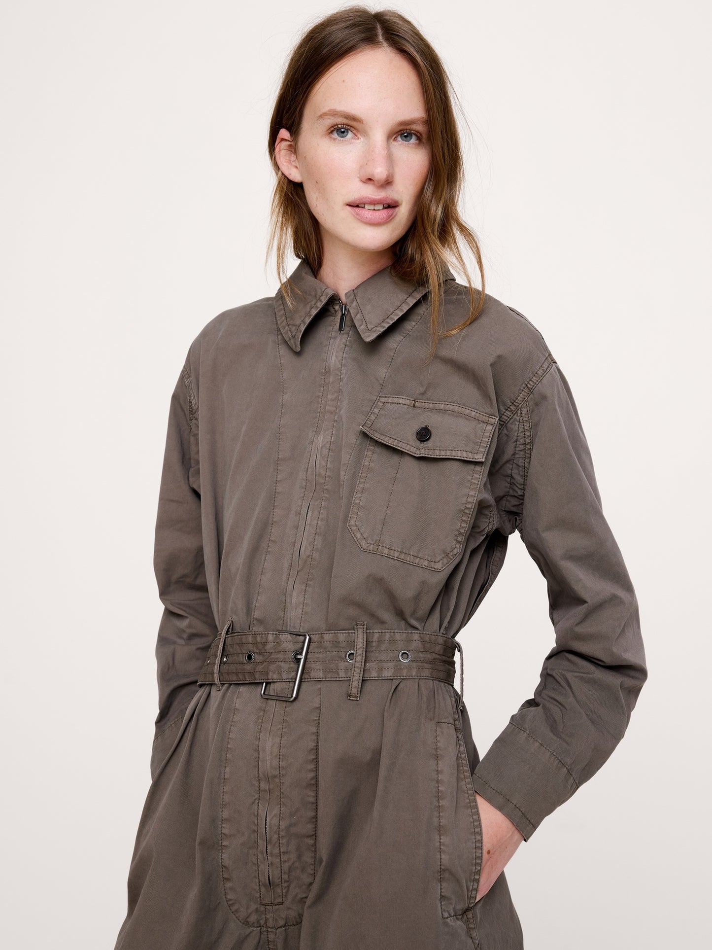 Cotton Twill Zip Jumpsuit