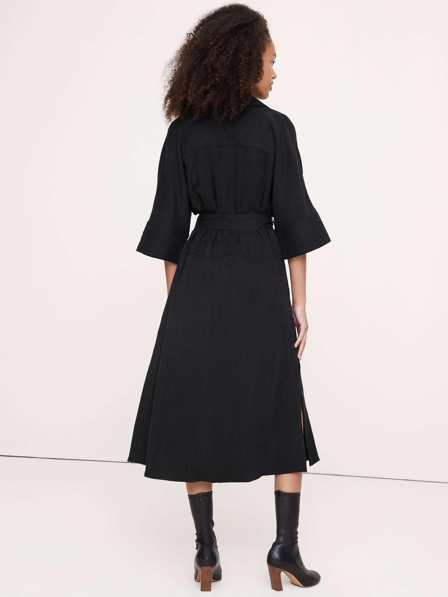 Drapey Twill Belted Midi Shirt Dress
