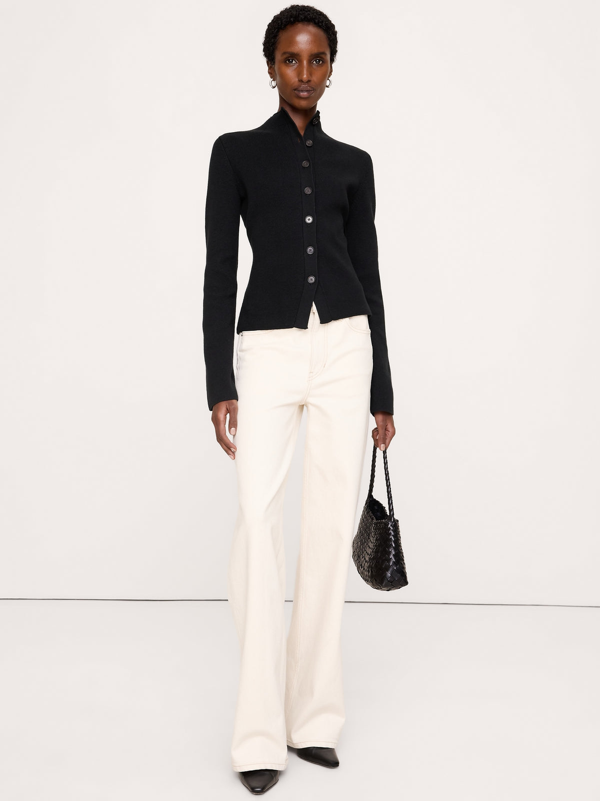 Larkspur Cotton-Silk Mock-Neck Cardigan