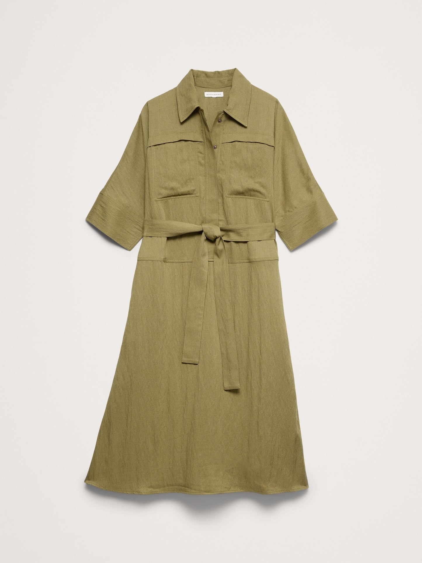 Drapey Twill Belted Midi Shirt Dress