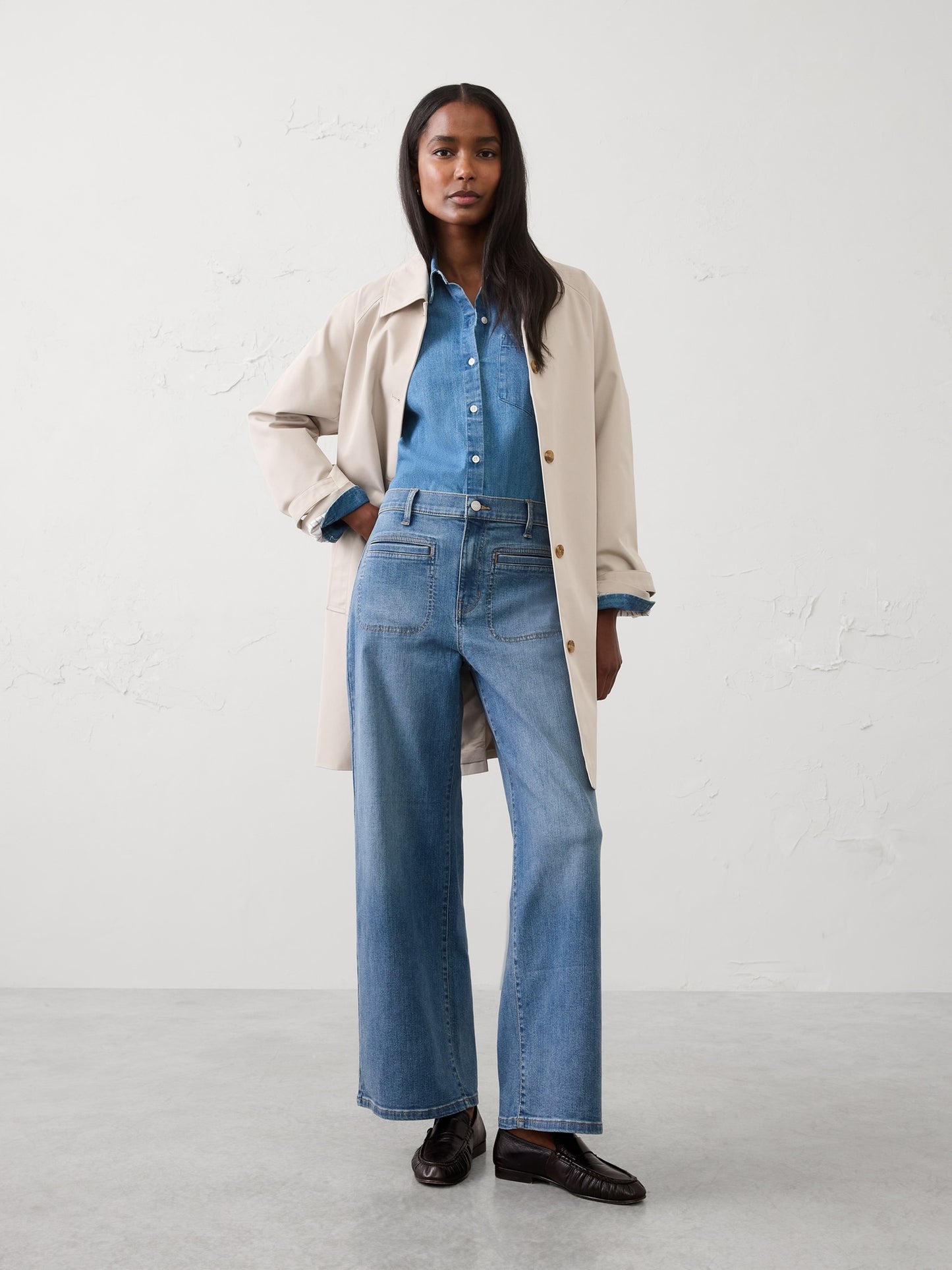 Wide-Leg High-Rise Patch Pocket Jean