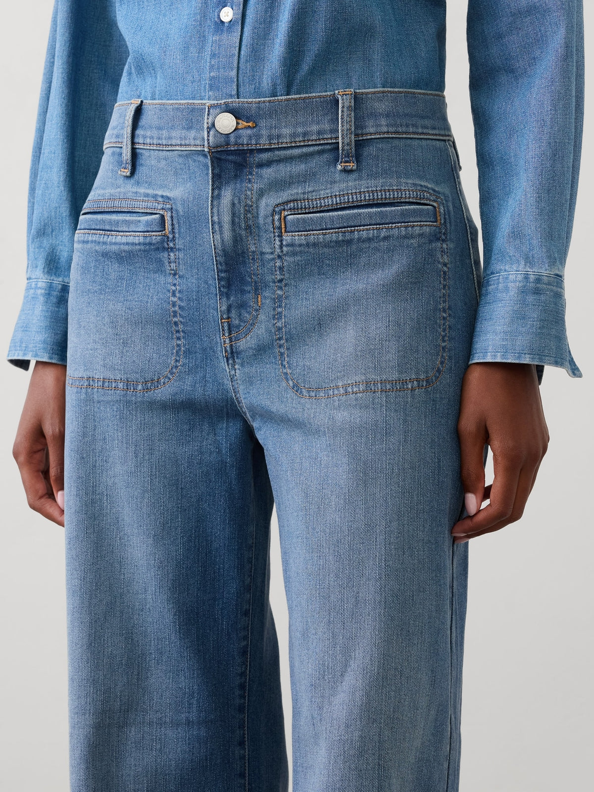 Wide-Leg High-Rise Patch Pocket Jean