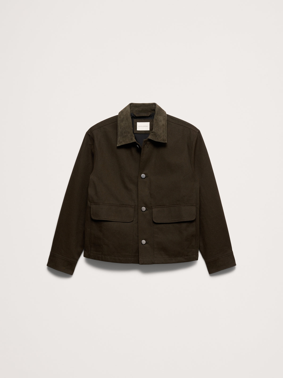 Waxed Cotton Twill Utility Jacket with Suede Collar