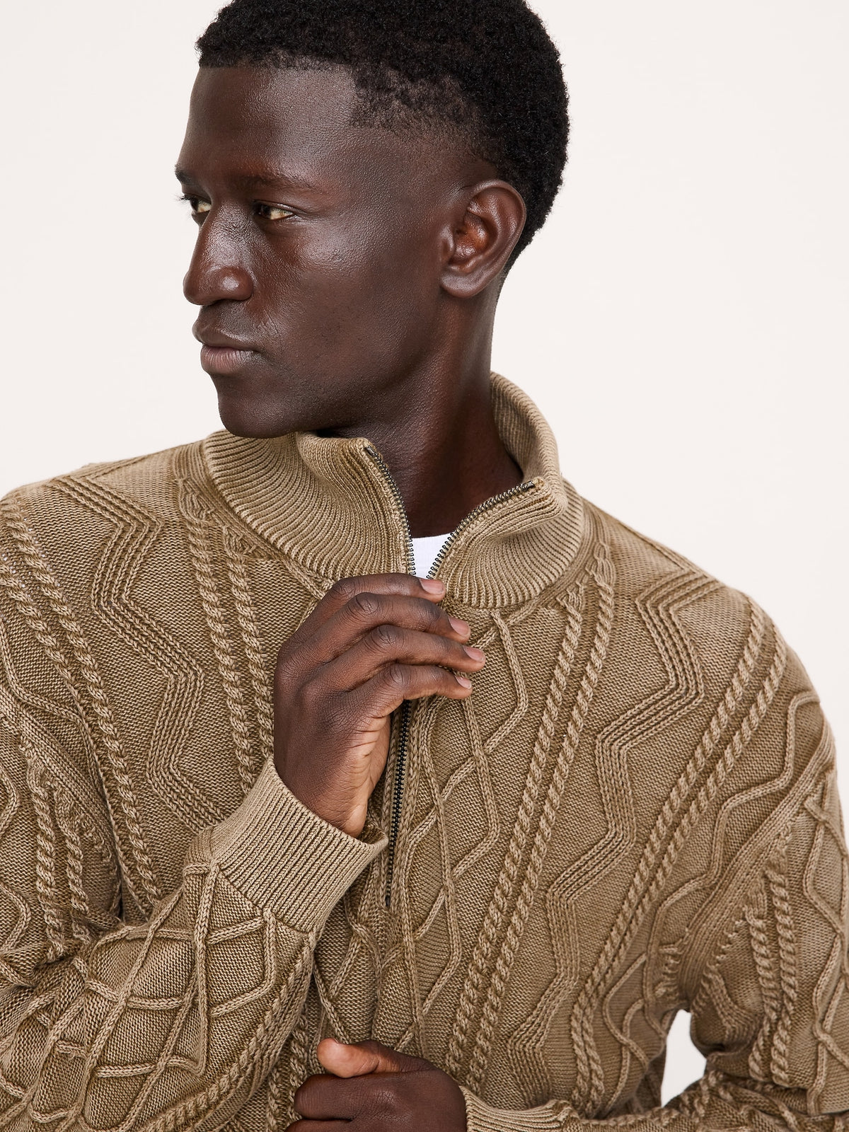 Cotton Cable-Knit Half-Zip Sweater