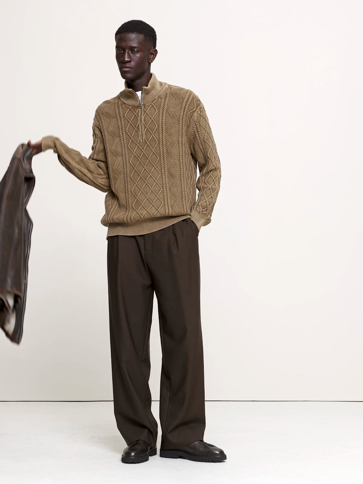 Cotton Cable-Knit Half-Zip Sweater