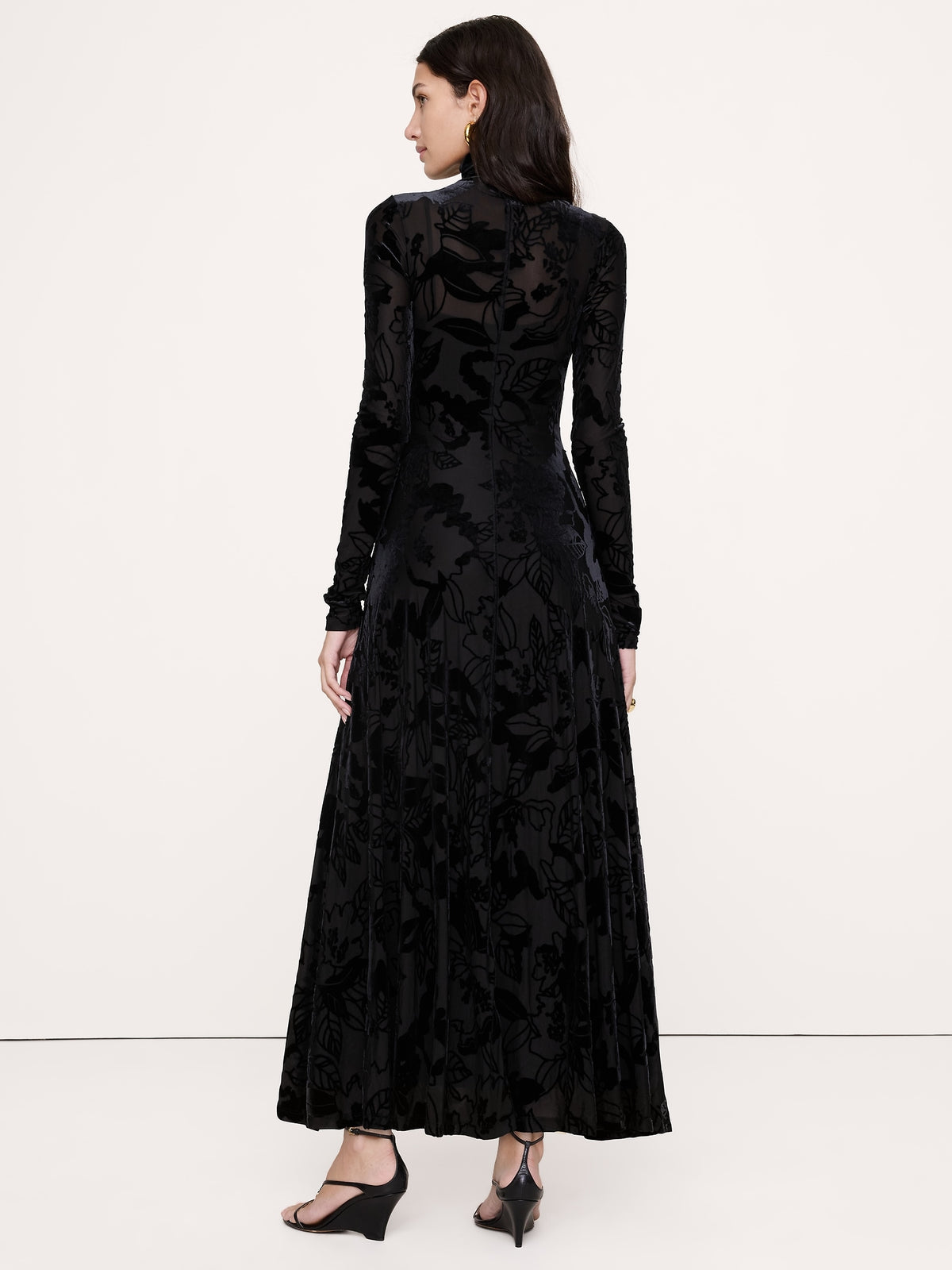 Burnout Velvet Mesh Turtleneck Maxi Dress