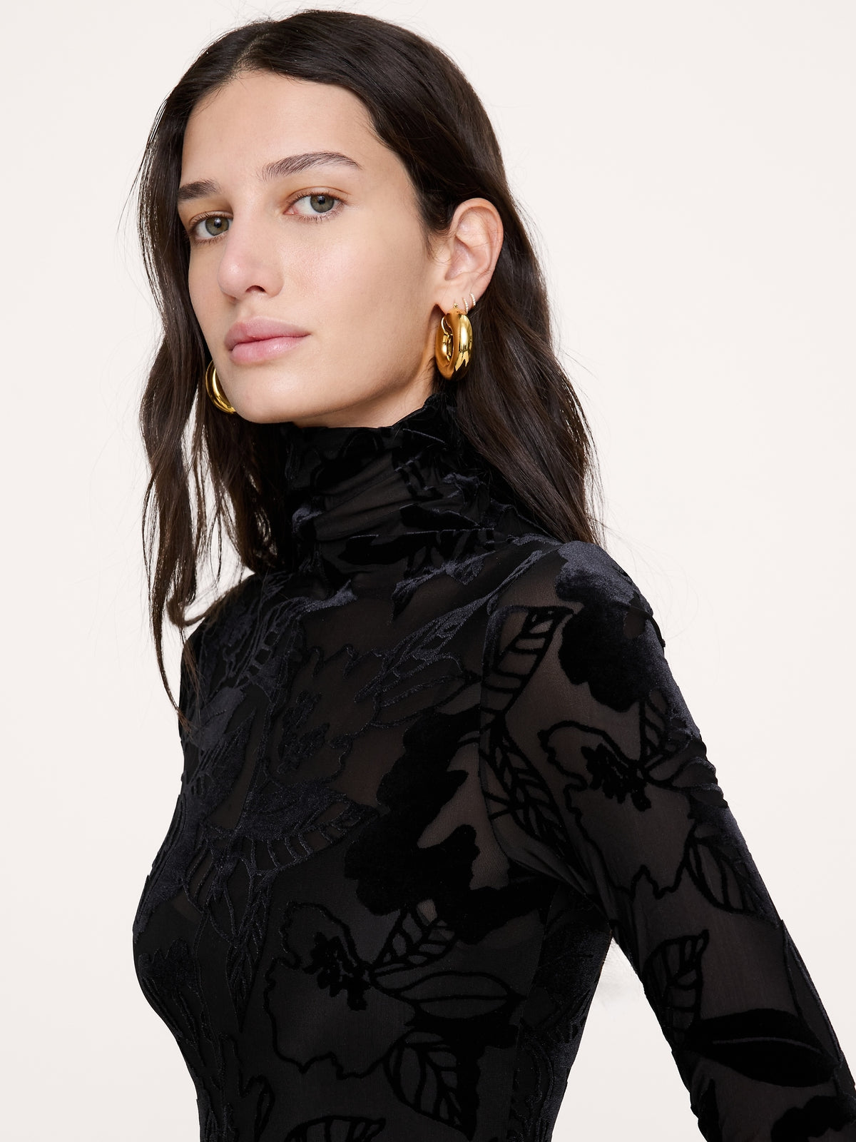 Burnout Velvet Mesh Turtleneck Maxi Dress