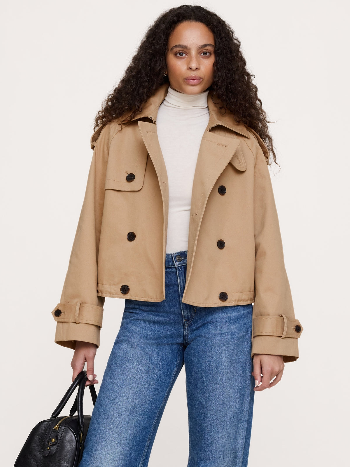 Cropped Cotton Twill Trench Coat