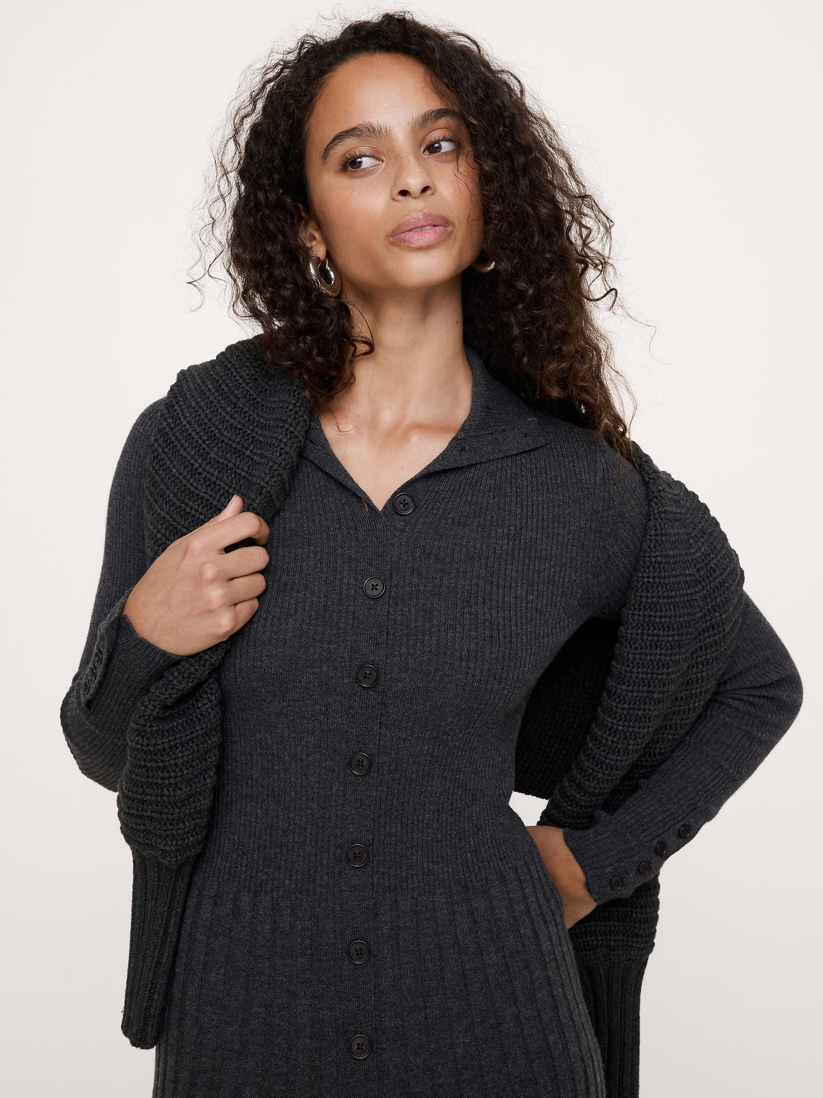 Ribbed Buttoned Sweater Dress