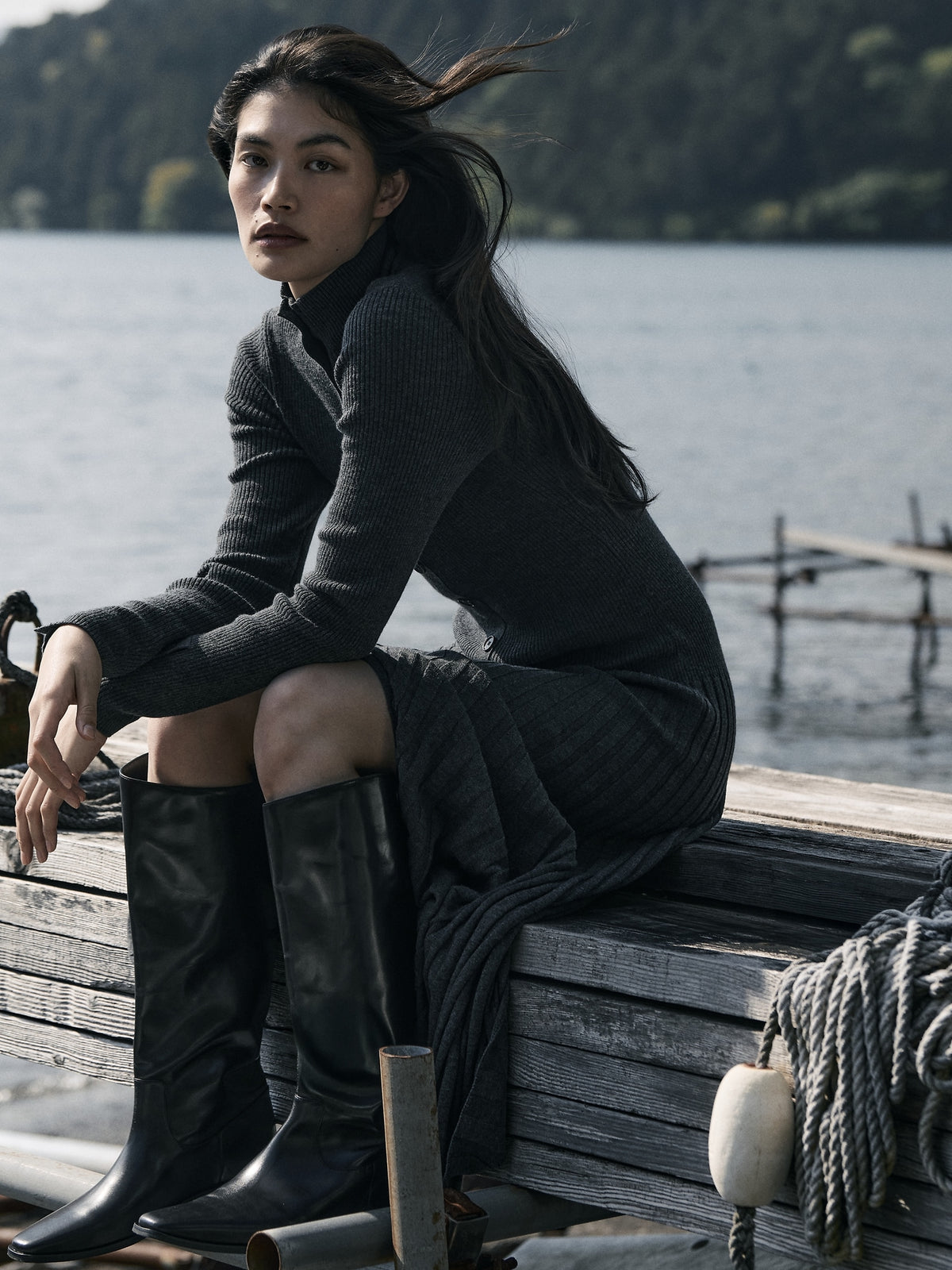 Ribbed Buttoned Sweater Dress
