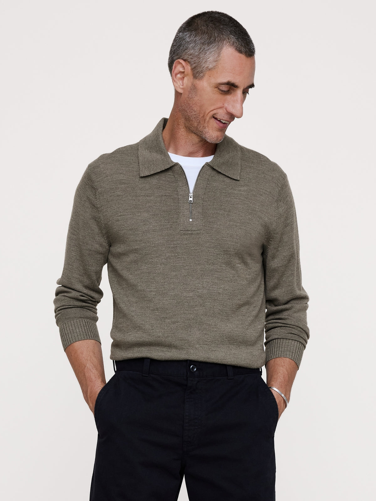 Merino Zip-Up Sweater Polo